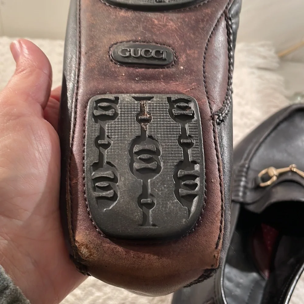 Gucci Horse Bit Driving Loafers Black & Brown Leather Protective Soles